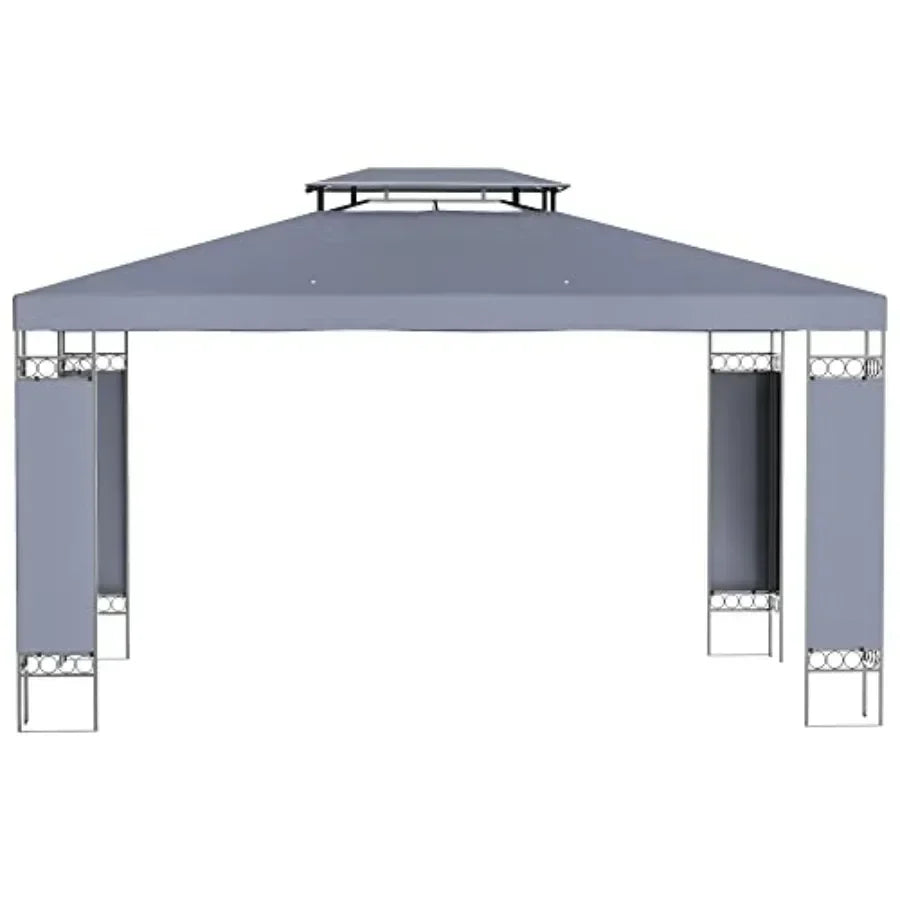 10' x 13' Patio Gazebo Double Roof Outdoor  Shelter with Sn in Brown Fe for Garden Lawn Backyard Deck