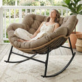 Outdoor Papasan Rocking Chair with Cushion and e, Oversized Large Patio Lounge Chairs, Rattan Comy Egg Recliner Chair, 450 Lbs a