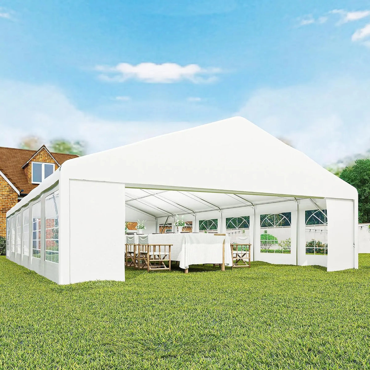 23 x 39 ft Heavy Duty Party Tent with Removable Sidewalls, White, Custom
