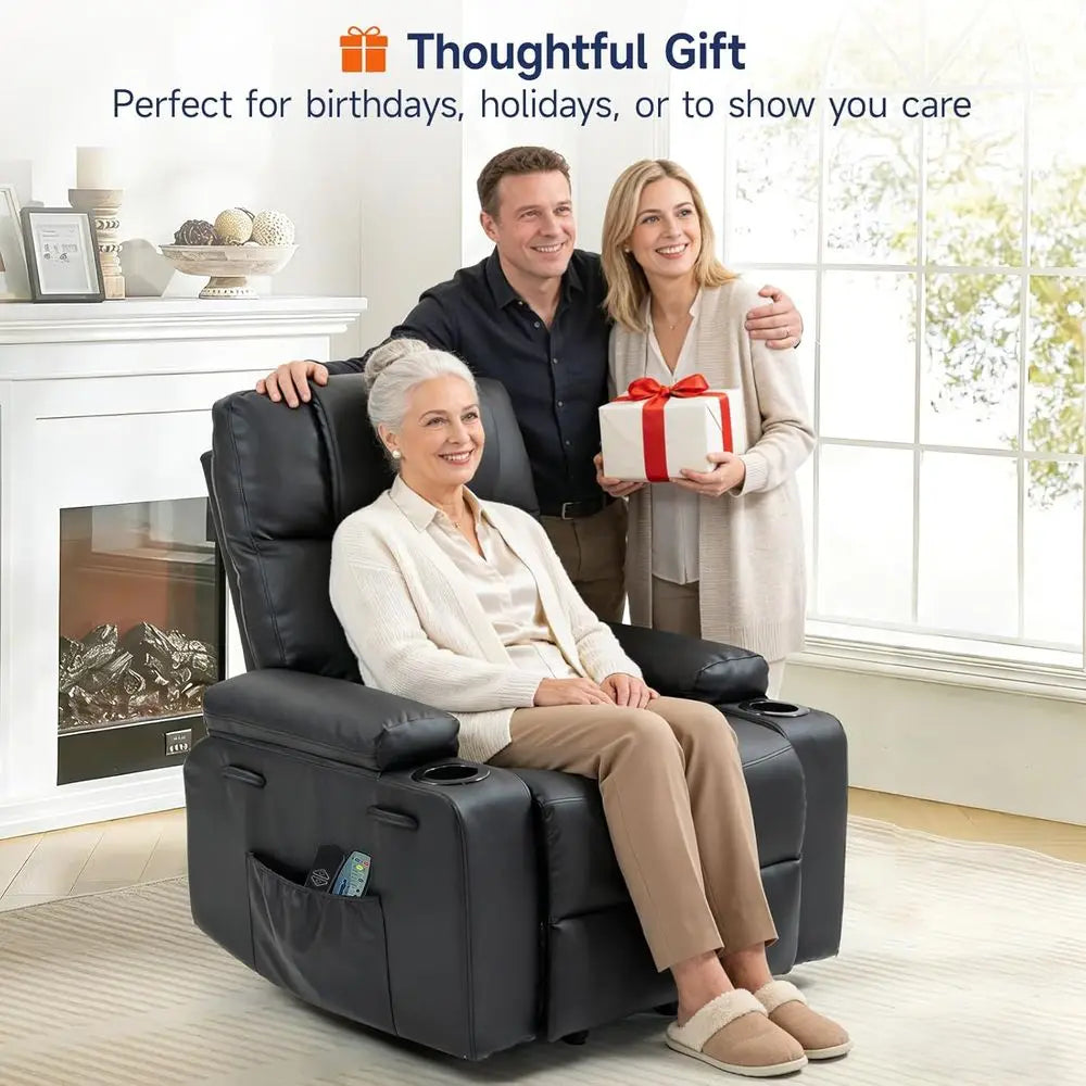 Power Lit Recliner Chair or Elderly with Massage & Heat, PU Leather Electric Recliner with USB Charge Port, 160° Adjustable Recl