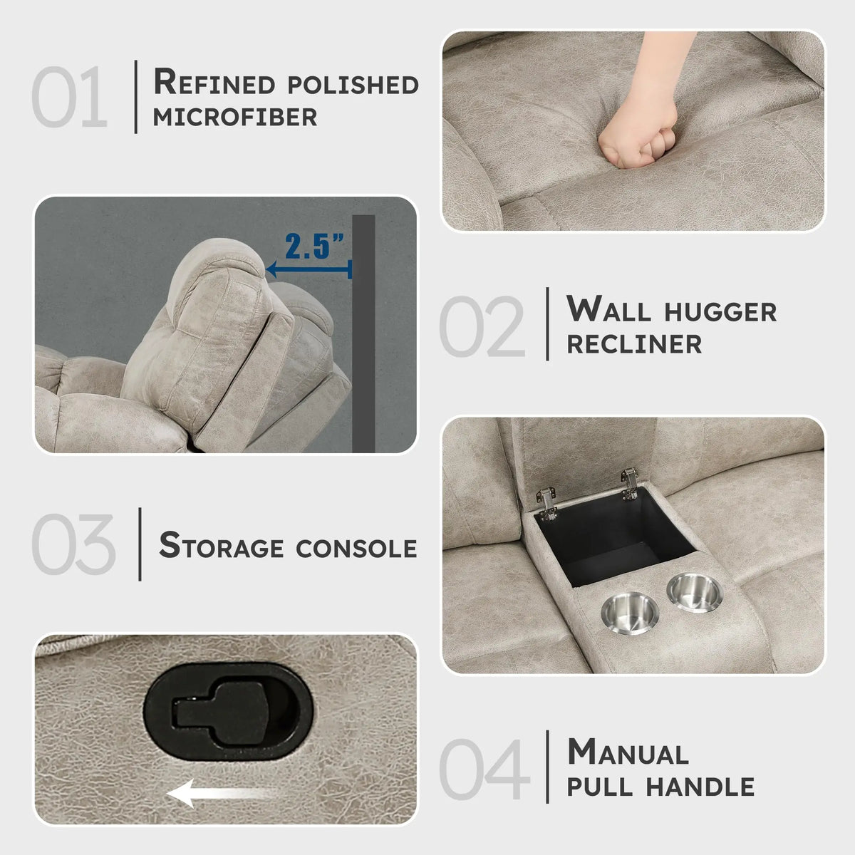 #￥Custom Manual Double Reclining Loveseat Microfiber Wall Hugger Recliner Reclinable Chair with Center Console for Living Room