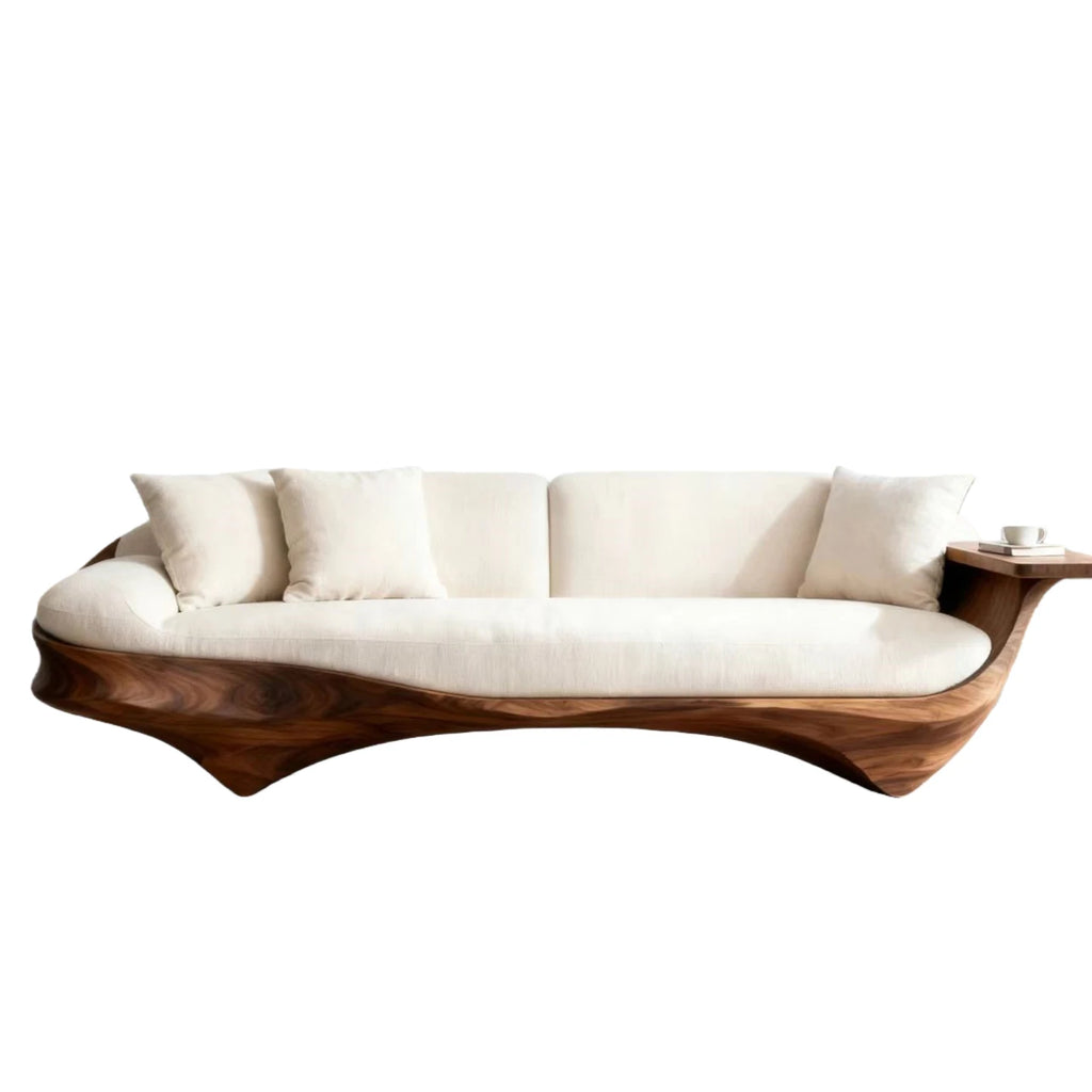 Solid wood, straight row sofa living room light luxury high-end arc design