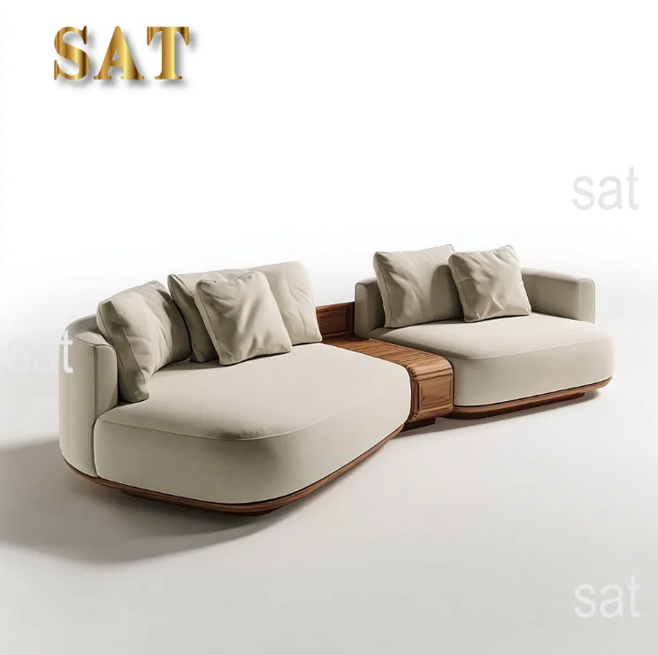 # Modern Minimalist Walnut Straight Row Fabric Sofa Bed Set Sponge Creative Light Luxury Living Room