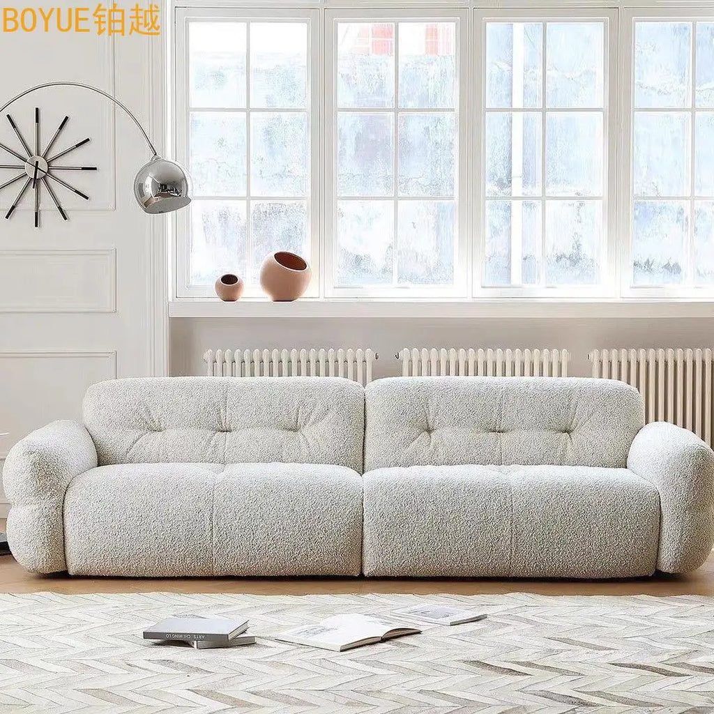 French Cream Style Lamb Wool Cloud Sofa Is A Quiet Wind Small Apartment Modern Simple Living Room Fabric Straight Row Sofa