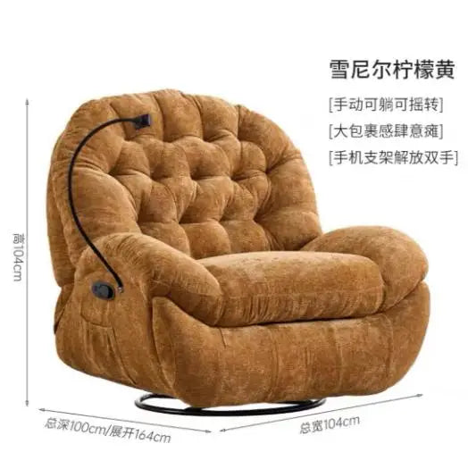 Functional Retractable Adjustable Chair Back Reclining Velvet Rocking Accent Swivel Microfiber Fabric Living Room Armchair