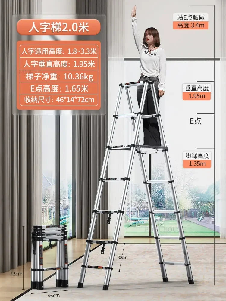 Aluminum Alloy Telescopic Ladder Thickened Stainless Steel Step Ladders Folding Lift Herringbone Ladder Home Portable Ladder B Y