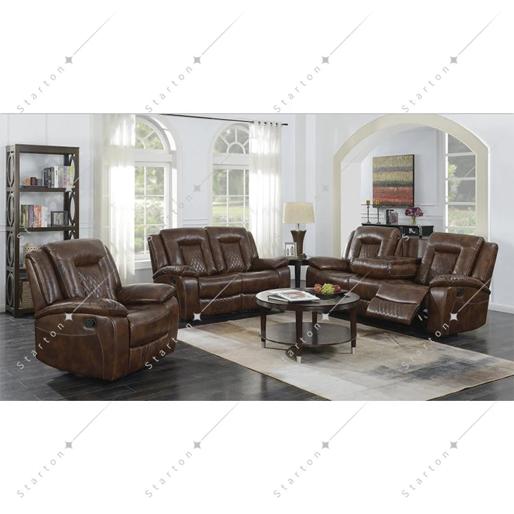 Modern Brown Genuine Leather Electric Recliner Sofa Set Living Room Furniture with Theater Sectional for Hotel or Home Use