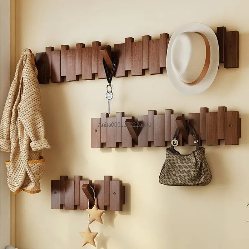 Solid Wood Door Back Coat Hooks Entrance Rack No Drilling Wall Mounted Clothes Hanger for Home Decor
