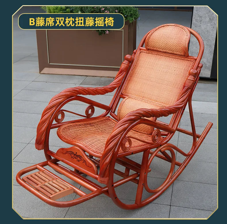 Home Balcony Leisure True Vine Elderly Rocking Chair Reliable Back Braided Rattan Chair Living Room