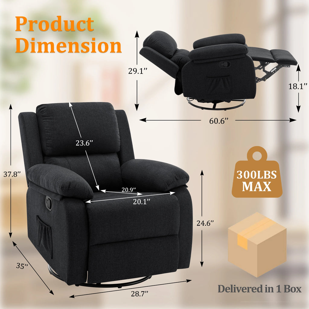 Korser 360 Swivel Small Rocker Chair for Adults, Small Rocking Recliner for Small Spaces, Upholstered Fabric Glider Recliner