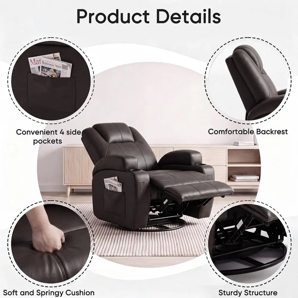 Recliner Chair, 360° Swivel Rocker Chair or Adults with Massage | Rocking Recliner Chair, Comy Single Sofa with Side Pockets and