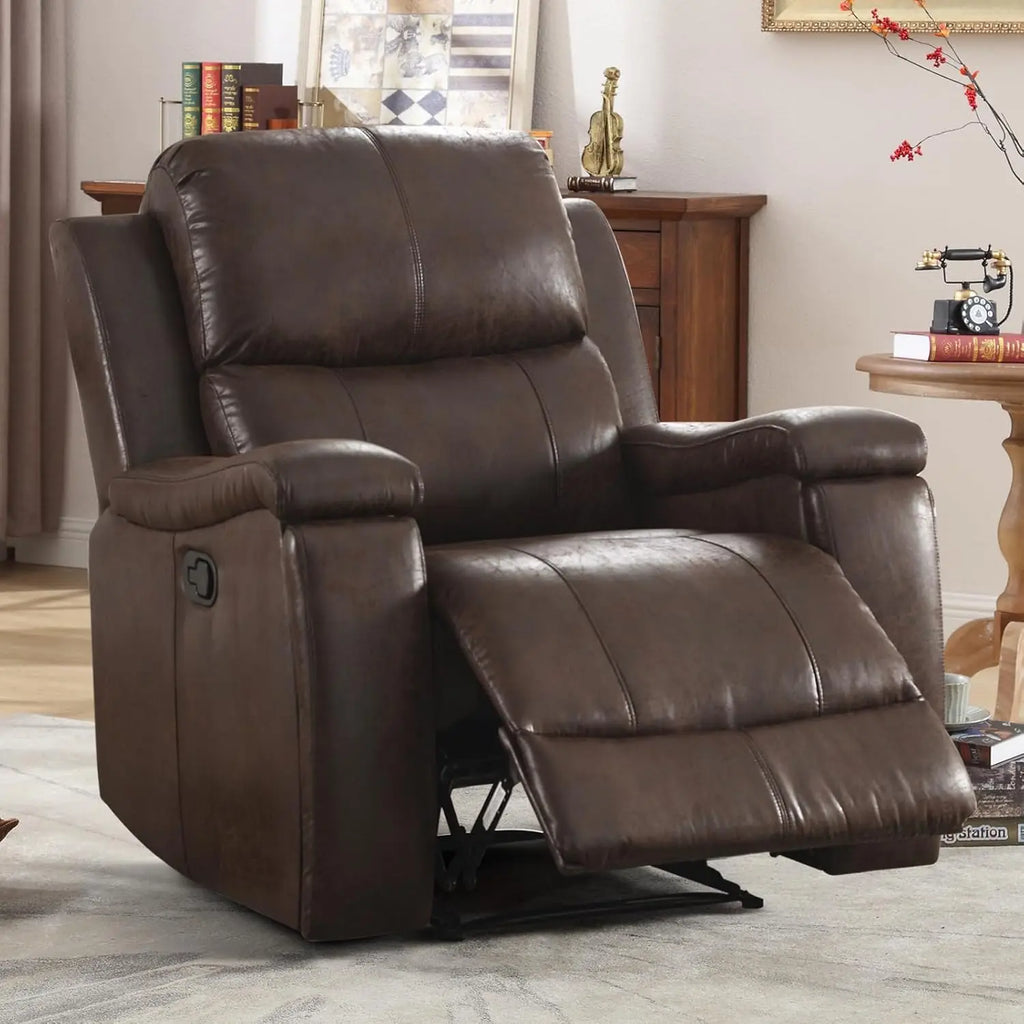 Brown Overstuffed Single Manual Recliner Chair, Breathable Faux Leather, Custom