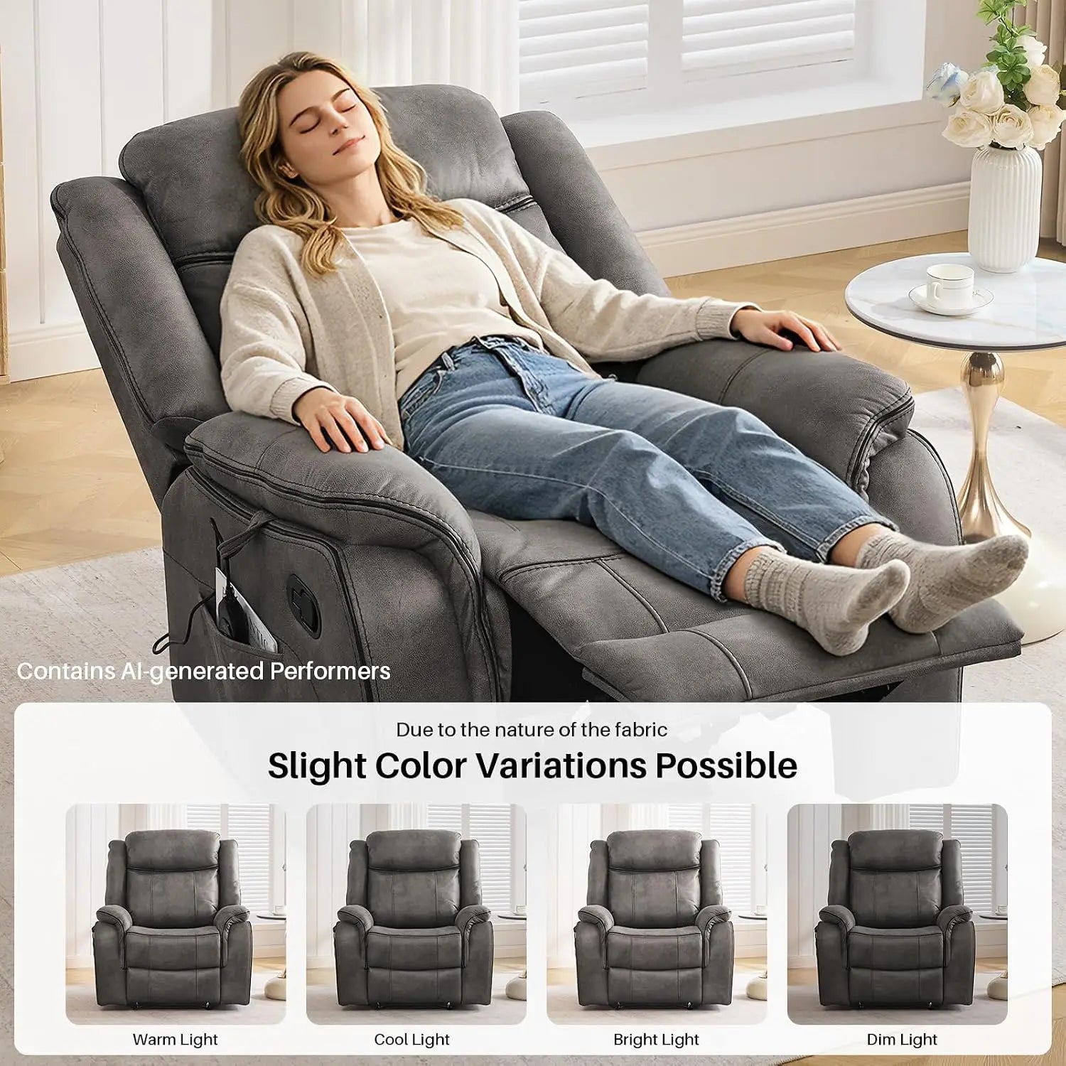 39" Wide Manual Massage Recliner with Heat, Faux Leather Ergonomic Lounge Chair, Overstuffed Wall Hugger for Living Room, Custom