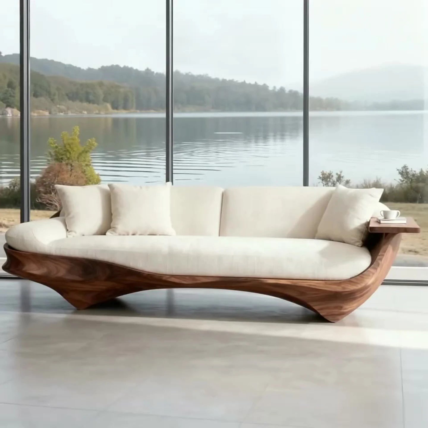 Solid wood, straight row sofa living room light luxury high-end arc design
