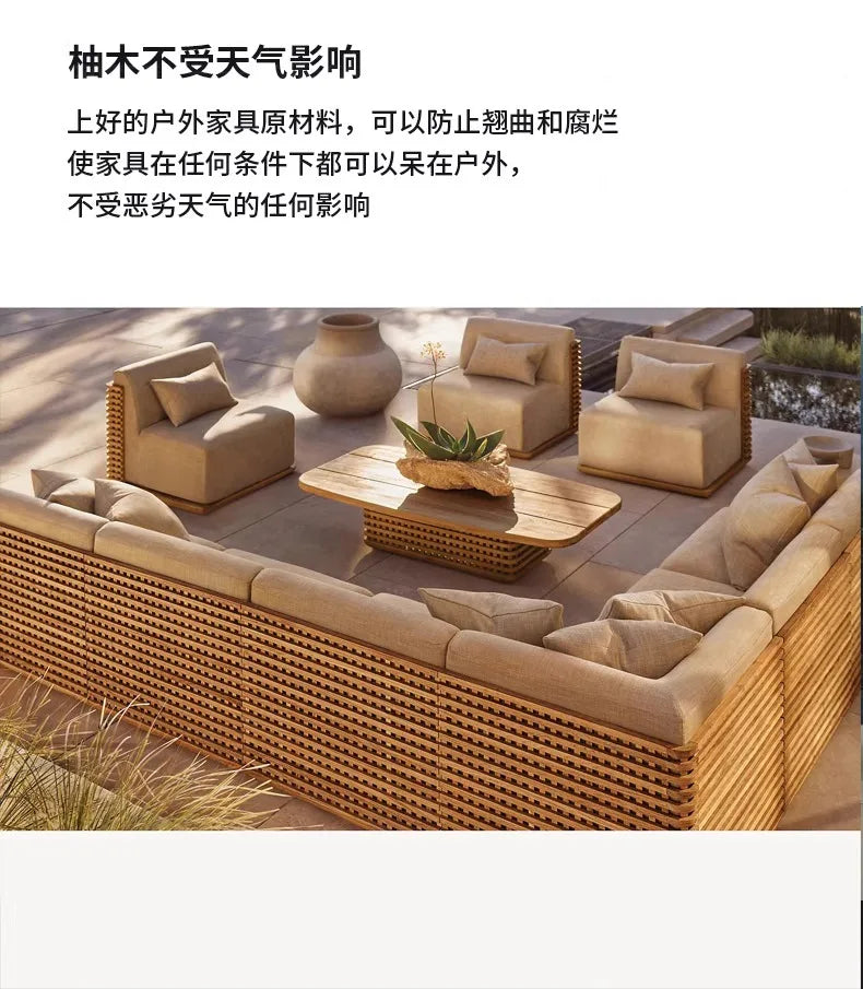 Nordic Outdoor Sofa Courtyard Villa Solid Wood Vine Weaving Courtyard Hotel Rainproof Furniture