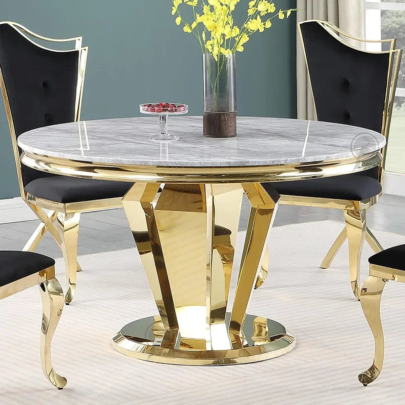 y8- High-End Stainless Steel Marble Round Dining Table and Chair Set for Home Post-Modern Minimalist