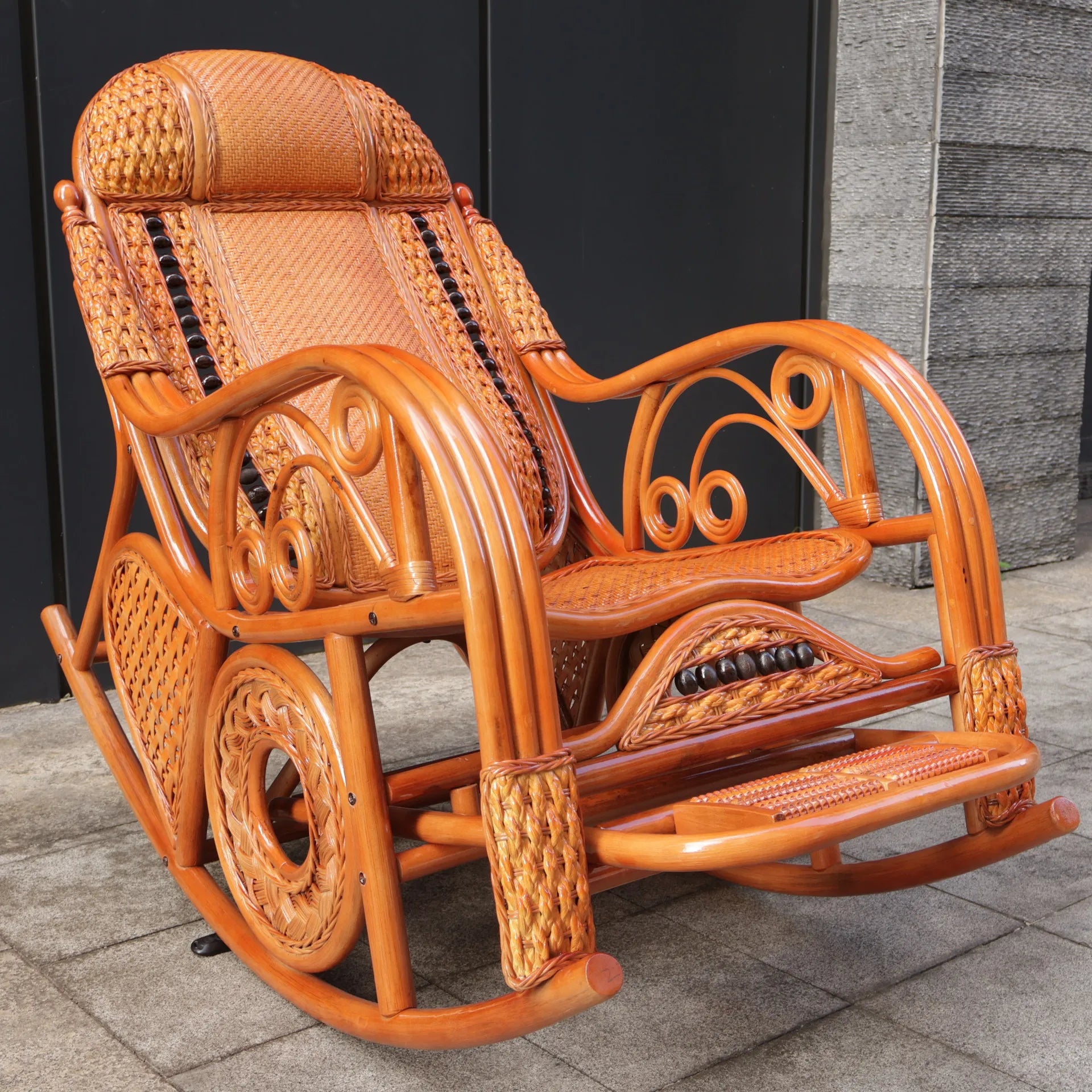 PYH pure natural true rocking chair adult rocking chair elderly rattan balcony household strong free rattan chair