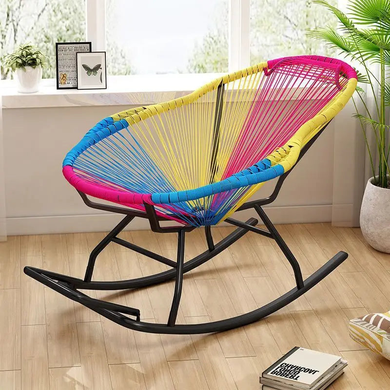 Outdoor courtyard rainbow rocking chair household balcony rattan chair casual nap rocking recliner bold thickened rattan art bed
