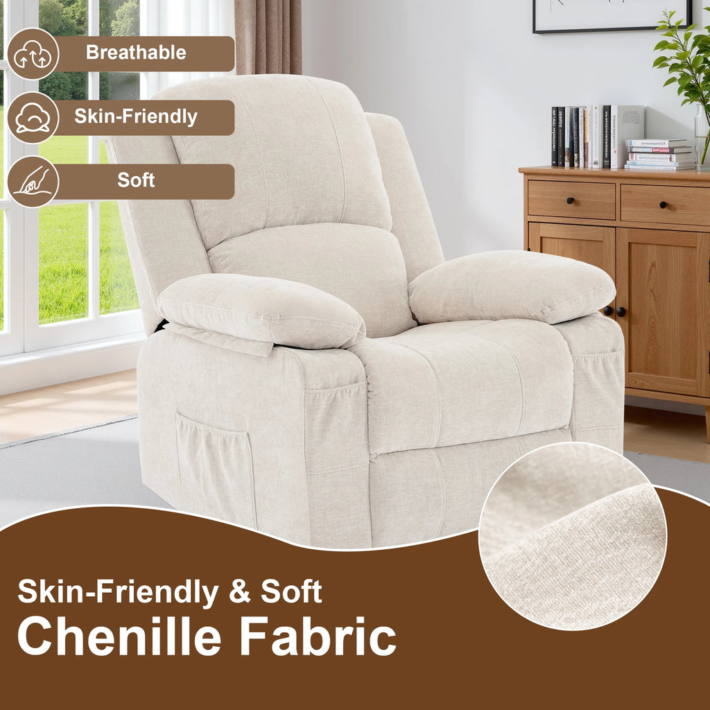 Korser Swivel Small Rocker Recliner Chair with Massage Chenille fabric Folding Armchair for Living Room，Bedroom