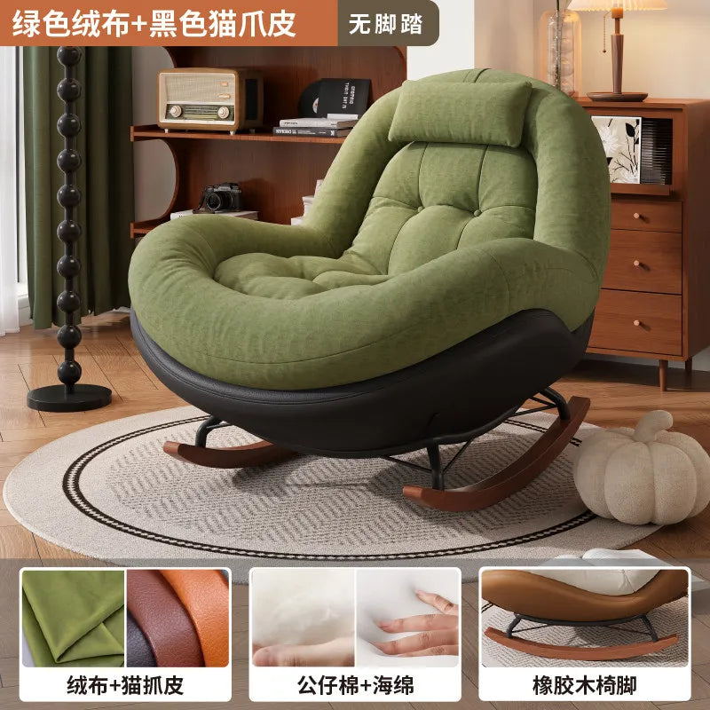 Cozy Button Tufted Rocking Leisure Chair, Curved Wrap-around Chenille Padded Single Recliner Sofa Chair With Wooden Rocking