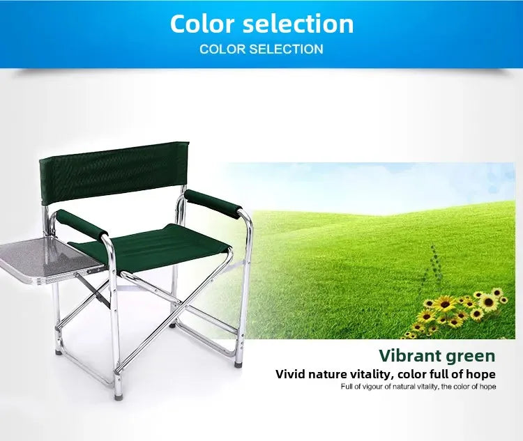Aluminum Alloy Director’s Chair with Side Table, Portable Folding Fishing Stool, Relaxing Laptop Desk, Outdoor Picnic Gear