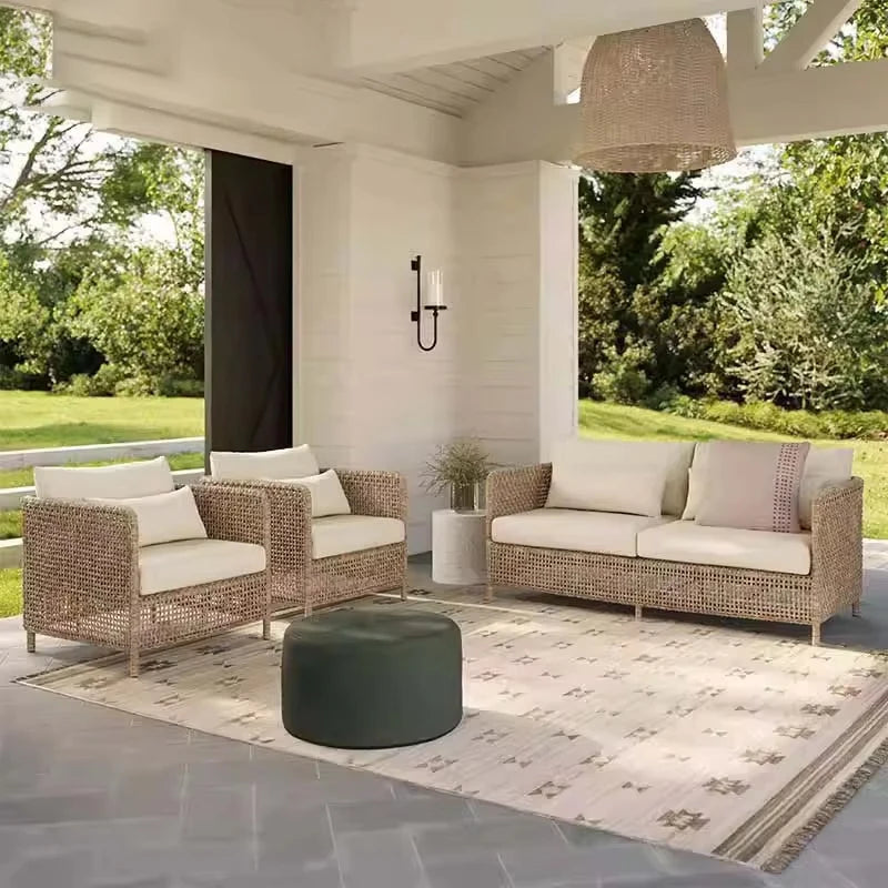 Outdoor Sofa, Courtyard Garden, Balcony, Vine Weaving Sofa, Outdoor Waterproof and Sunscreen Leisure Furniture