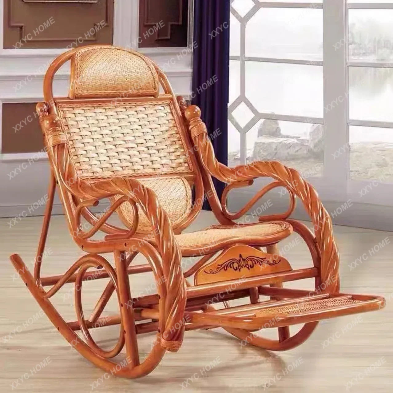 HHhot Sale Luxury Rocking Chair With Cushions Rattan Wicker Furniture Indoor Living Room Recliner Modern Easy Chair