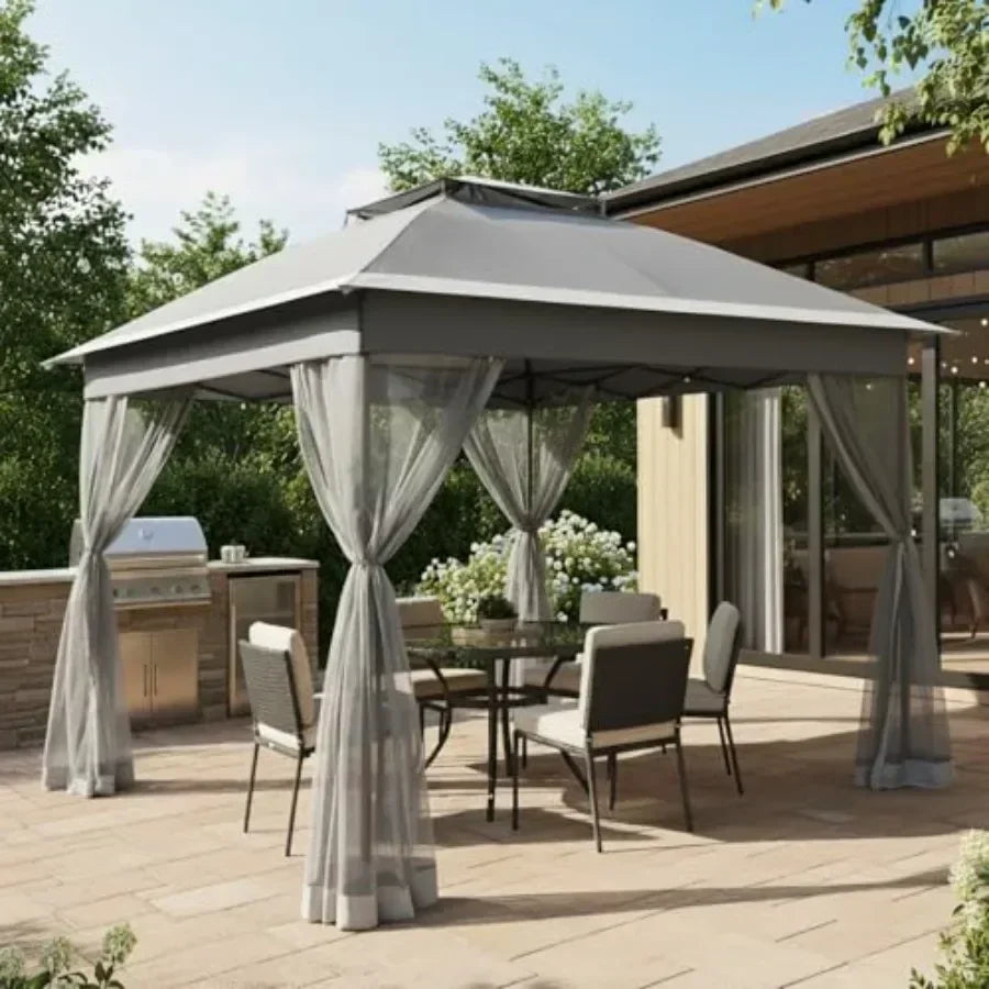 11x11 Pop Up Gazebo with Mosquito Netting Easy 1-Person Setup Water-Resistant Backyard  for Family Patio Garden Use