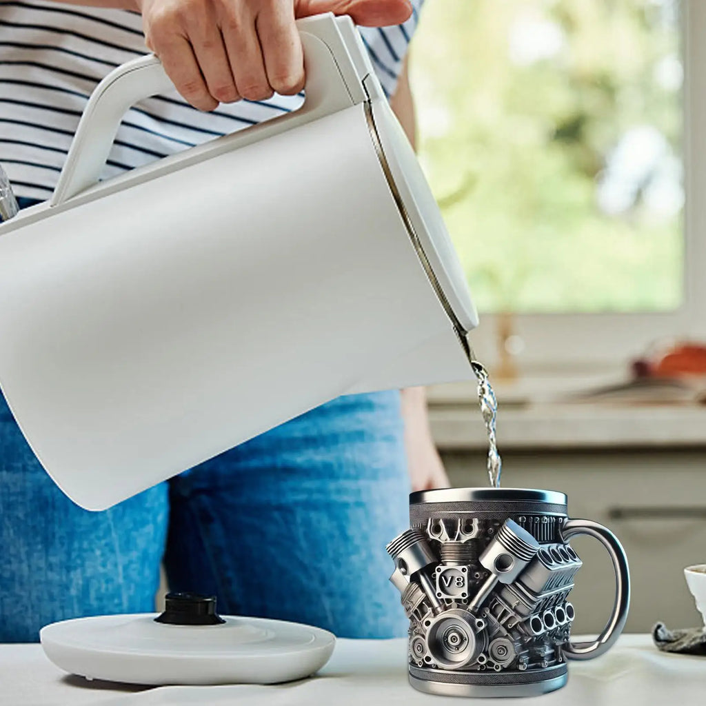 Stainless Steel Drink Mug Engine Design Water Drink Mug Beverage Tea Juice Milk Container Double Wall Insulated for Morning