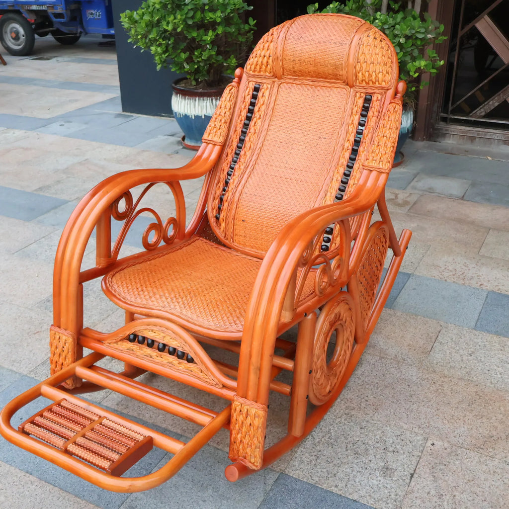 Natural rattan rocking chair sofa recliner lazy adult elderly chair living room