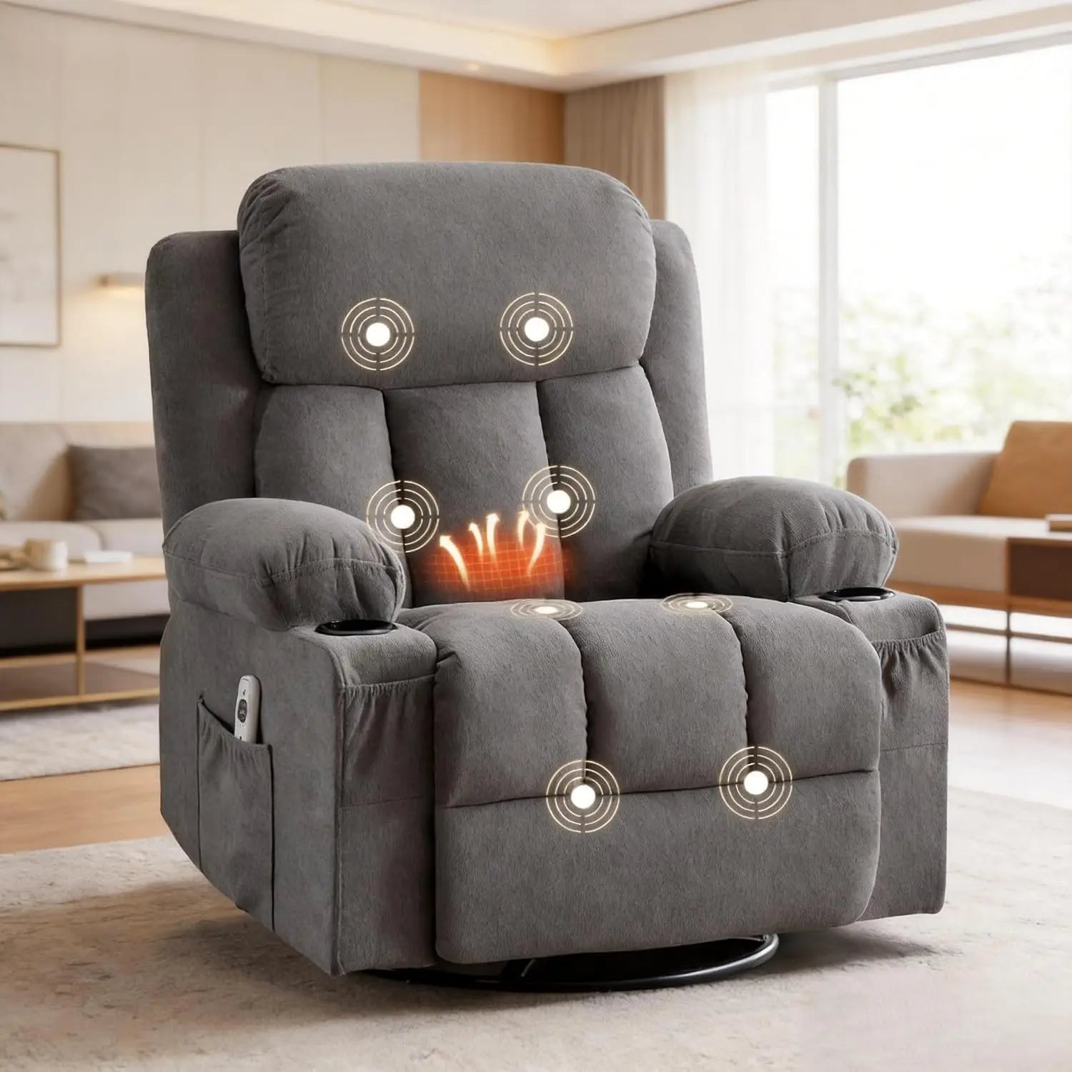 Swivel Rocker Recliner Chair with Vibration Massage and Lumbar Heating Ergonomic Lounge Chair for Living Room with Rocking