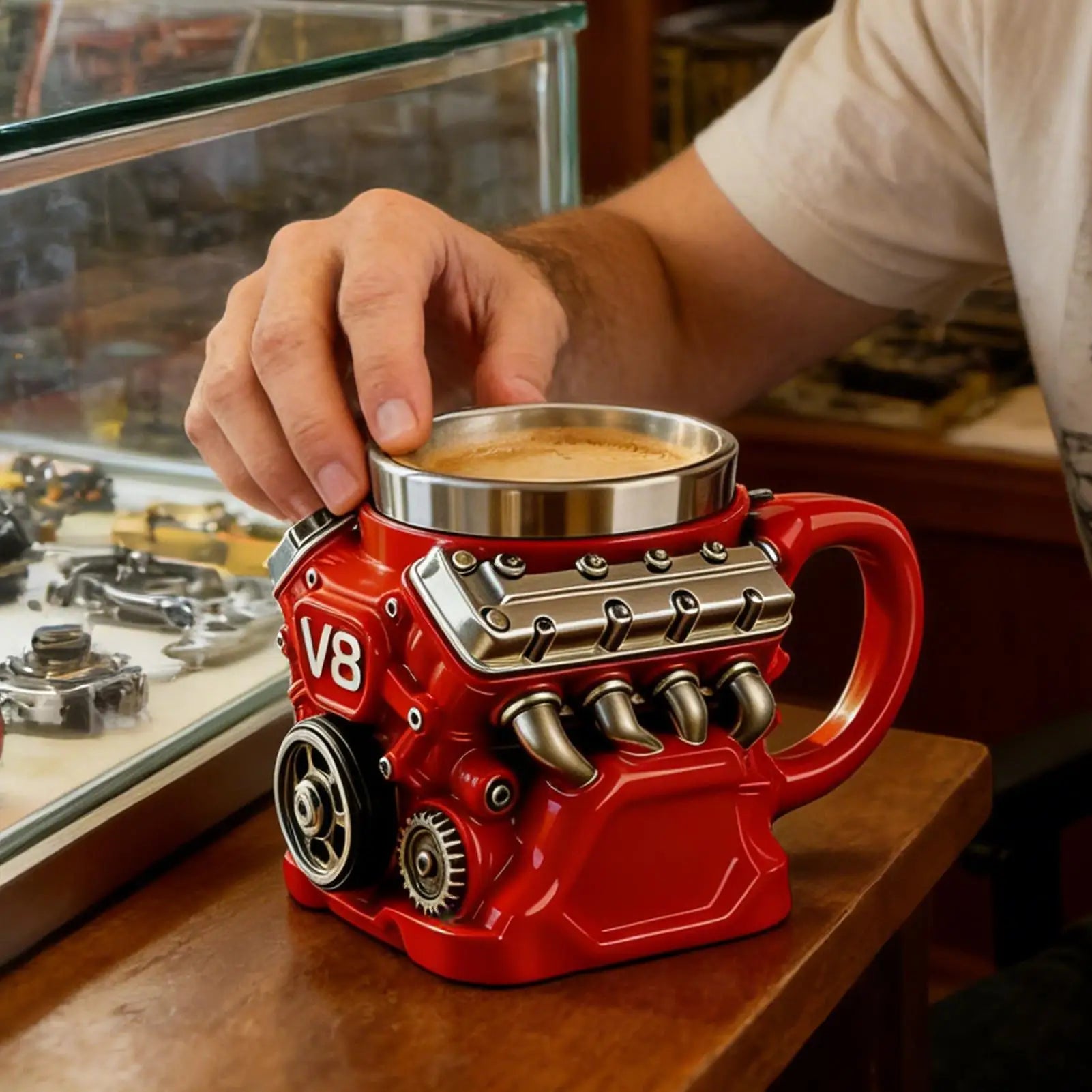 V8 Engine Shape  Insulation Water Mug Coffee Travel Mug Mechanical Cup Stainless Steel Engine Travel Mugs For Men Car Enthusiast