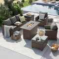 Outdoor Patio Furniture Set 44 Inch Fire Pit Table 6 Piece Sectional Sofa with Cushions