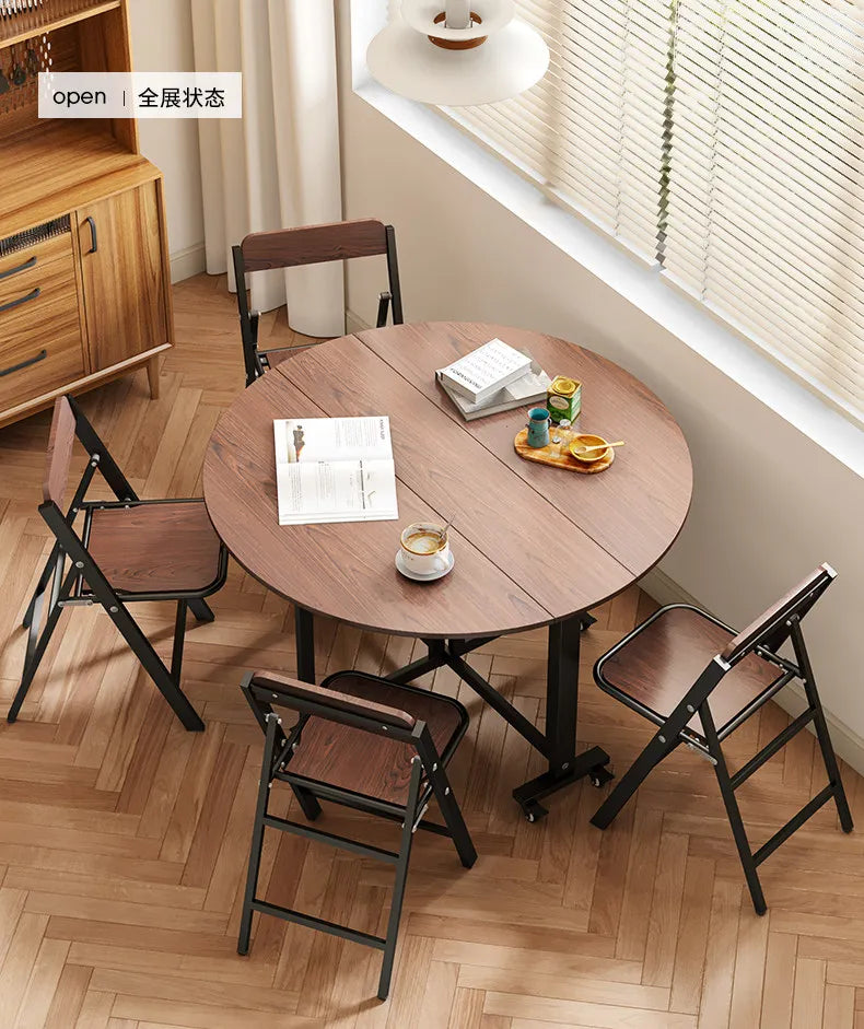 Folding table Household dining table Small apartment round table Multifunctional installation-free mobile simple round dining