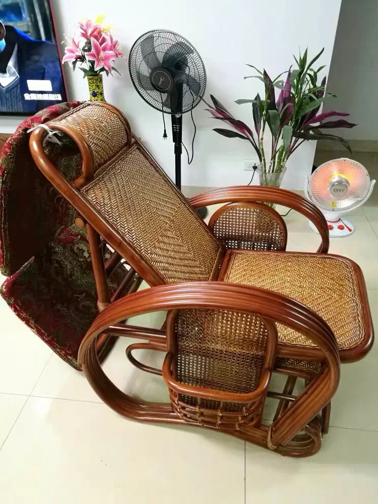 CZ Rocking Chair Hanging Basket Natural Real Rattan Plant Woven Relaxing Leisure Recliner