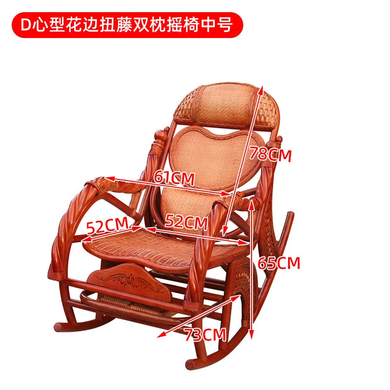 Home Balcony Leisure True Vine Elderly Rocking Chair Reliable Back Braided Rattan Chair Living Room