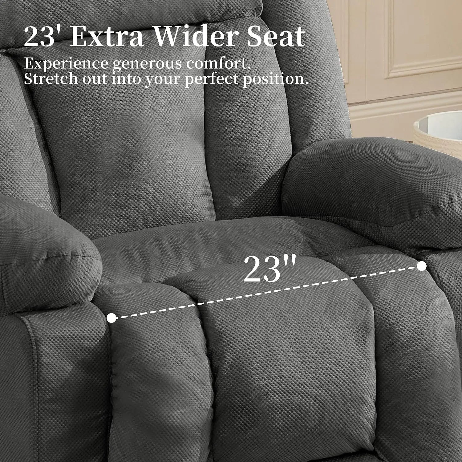 Dual Motor Power Lift Recliner Chair for Elderly Massage Heat Oversized Electric Recliner Side Pockets Living Room Waffle Grey