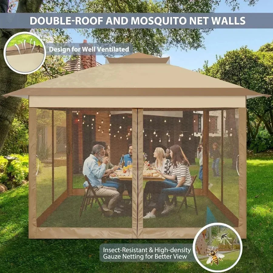 Pop Up Gazebo Canopy Tent, Outdoor Screened Gazebo Shelter with Mosquito Net, Carpas para Patio, Shade for Lawn, Garden, Backya
