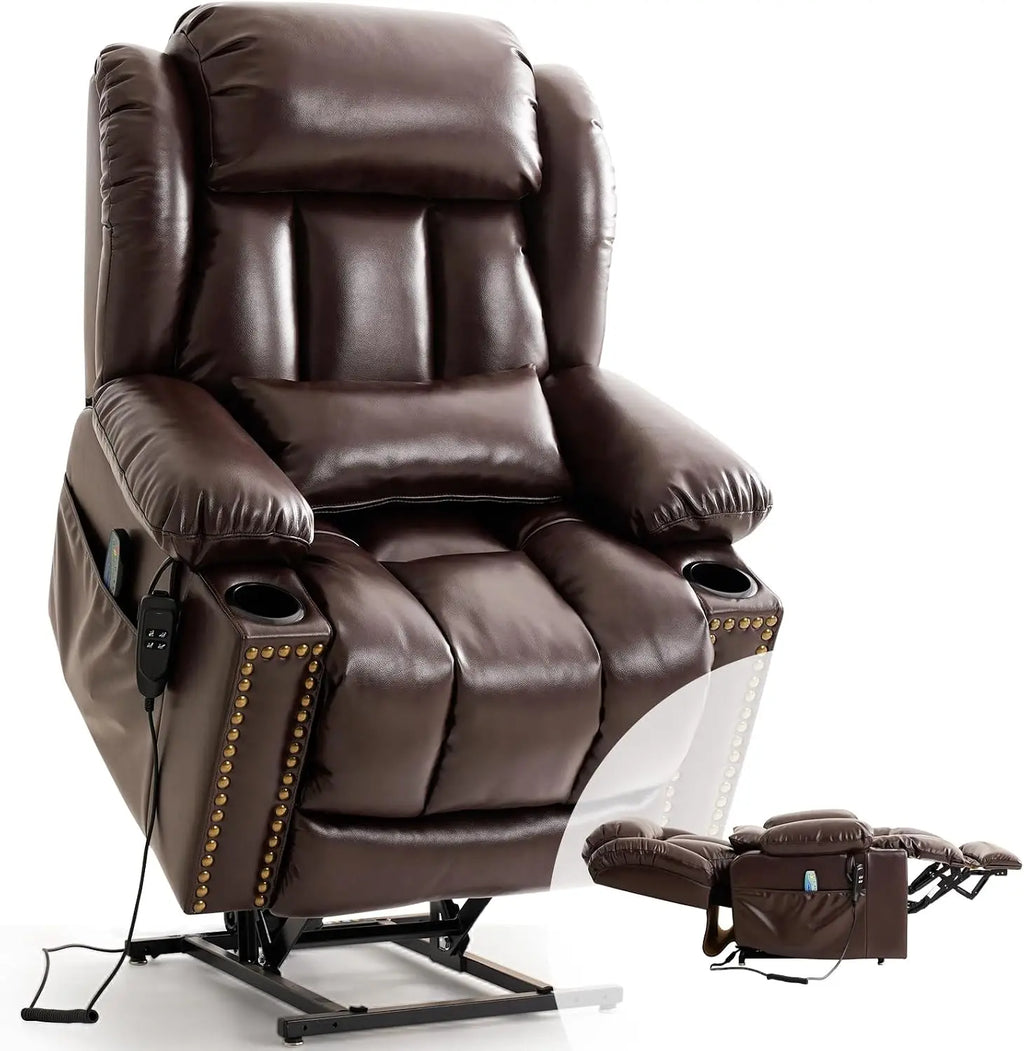 PARKOL Power Lift Recliner Chair for Elderly & Seniors, Breathable Leather Electric Recliner with Vibration Massage & Lumbar