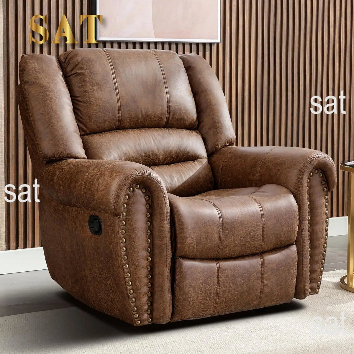 #Overstuffed Leather Rocker Recliner Chair Manual Single Sofa Living Room Bedroom Dark Brown, Customized