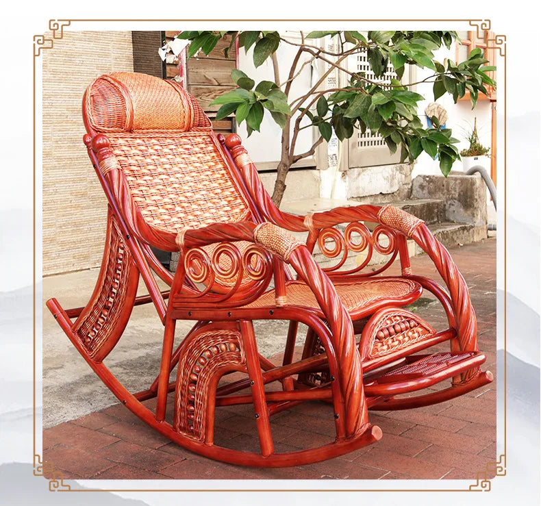 Balcony Siesta Elderly Natural Rattan Chair Rocking Chair Leisure Easy Chair Household