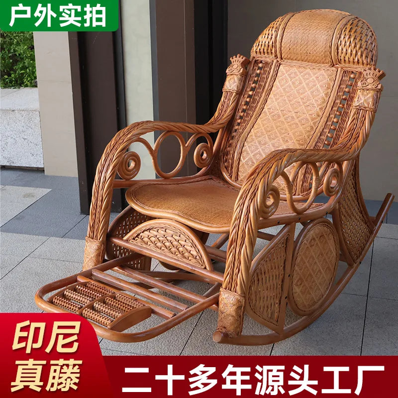 Leisure Lazy Rocking Chair Pastoral Rattan Natural Rattan Homestay Rocking Chair