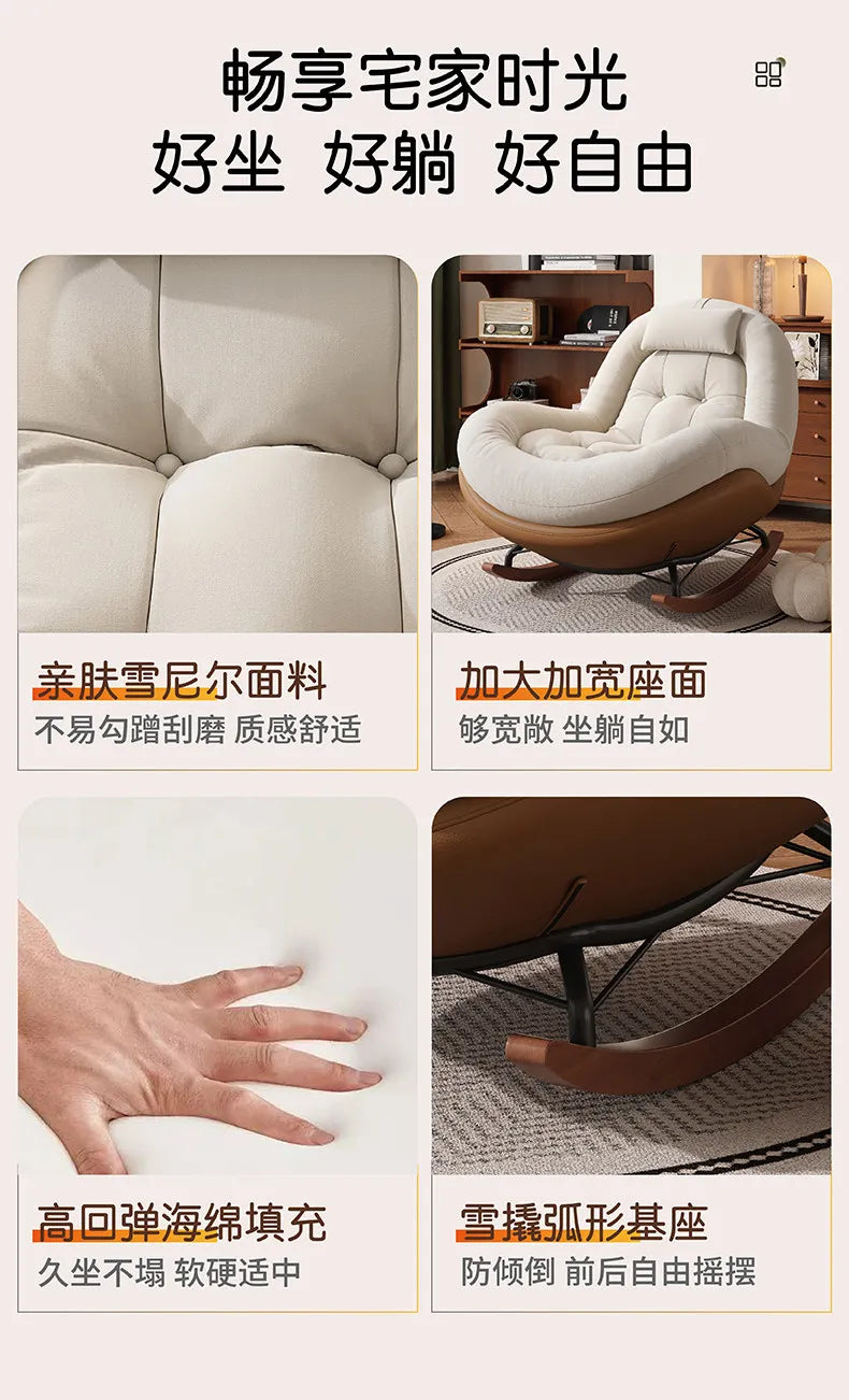 Cozy Button Tufted Rocking Leisure Chair, Curved Wrap-around Chenille Padded Single Recliner Sofa Chair With Wooden Rocking
