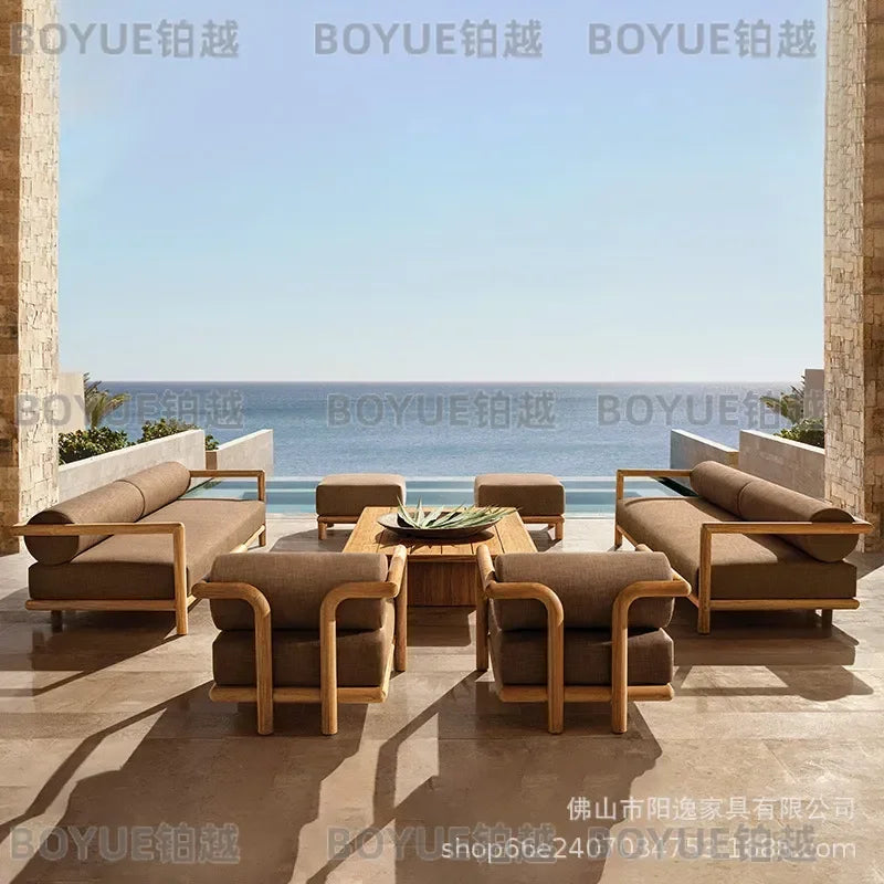 Teak Wood Outdoor Sofa Set Garden Patio Furniture Villa Terrace Long Table Solid Wood Courtyard Homestay Hotel Decor