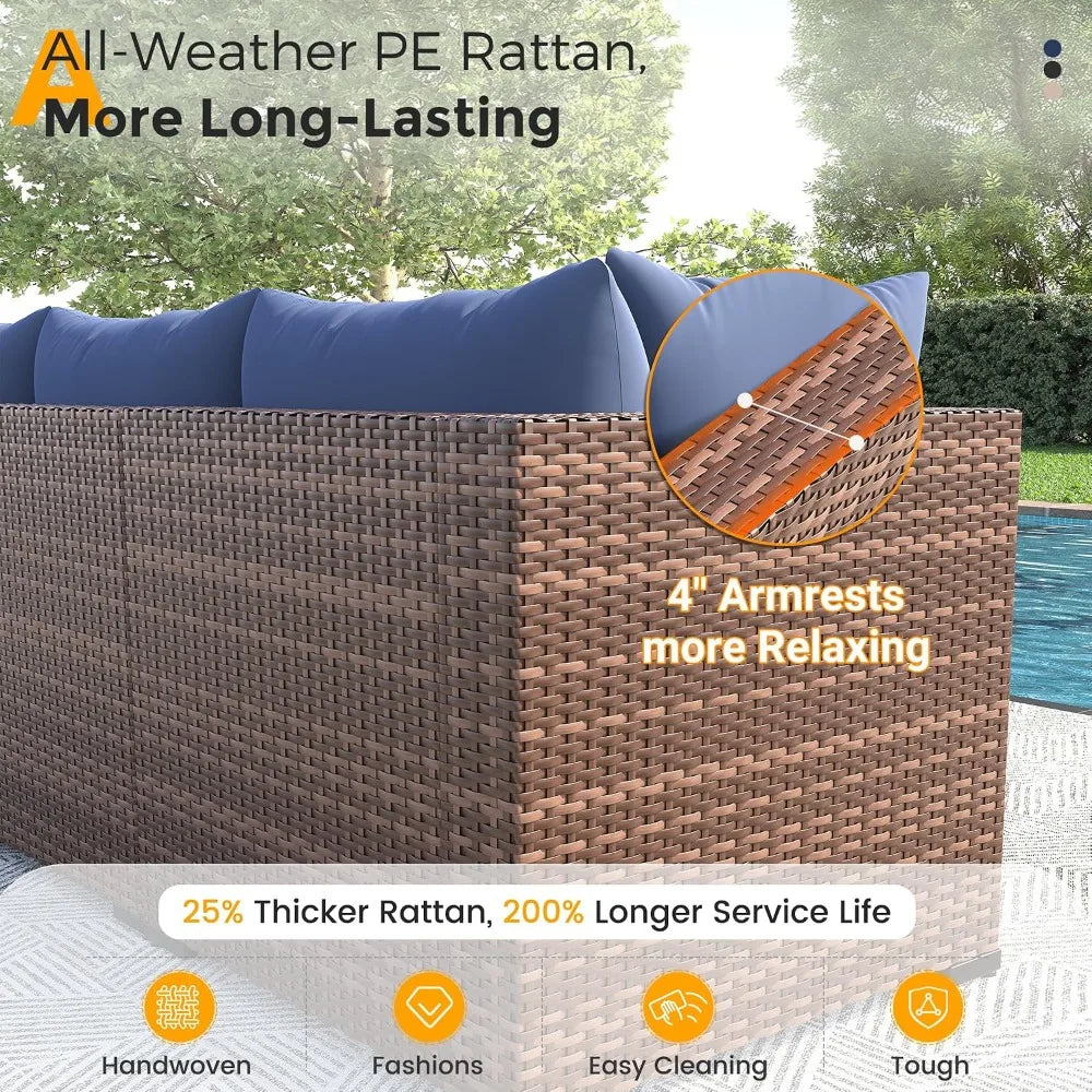 8-Piece Wicker Patio Furniture Set with 44" Fire Pit Table for Outdoor Garden, Custom