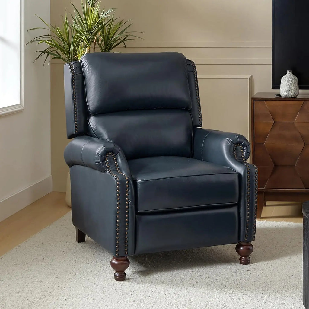 #Genuine Leather Wingback Recliner Thick Cushioned Seat Push Back Nailhead Trim Living Room Chair, Customized