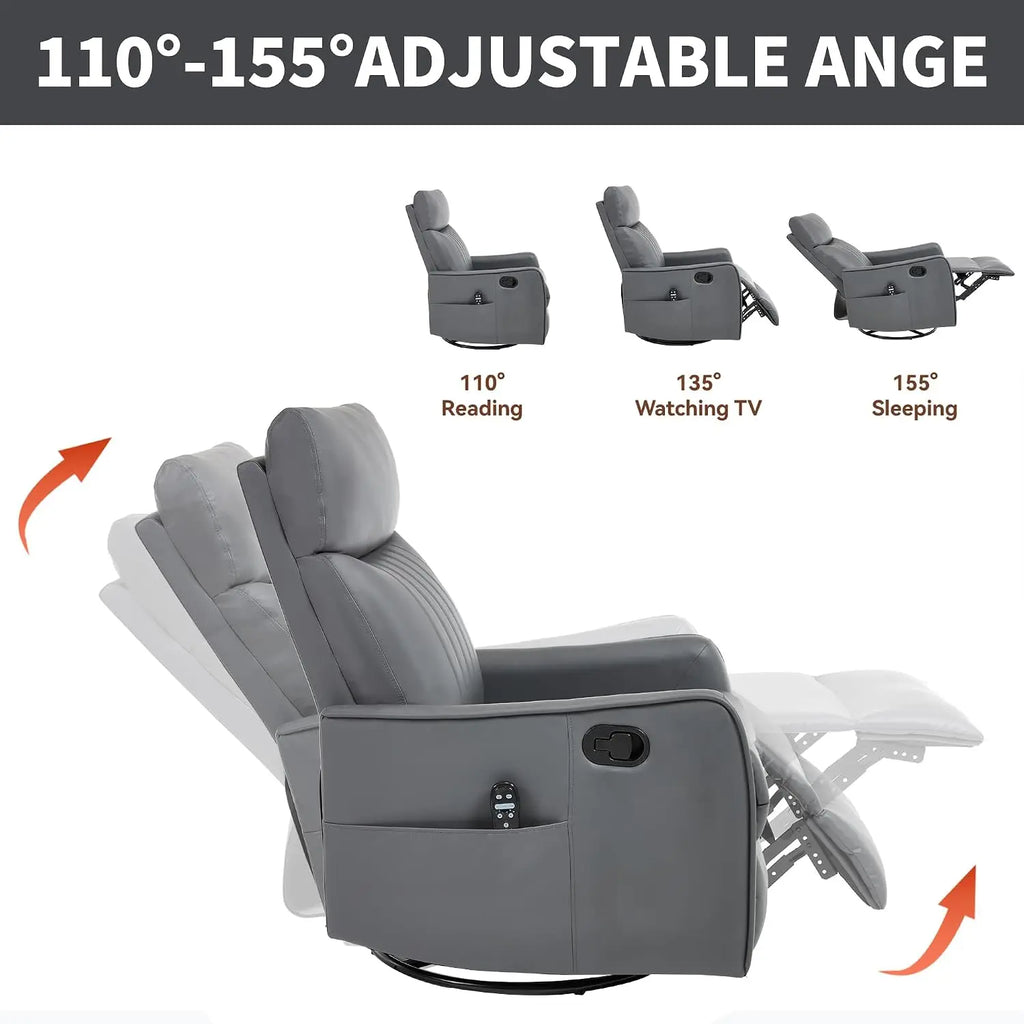 Manual Swivel Rocker Recliner Chair for Adults, Overstuffed Reclining Glider Chair for Nursing with Vibration Massage &, Custom