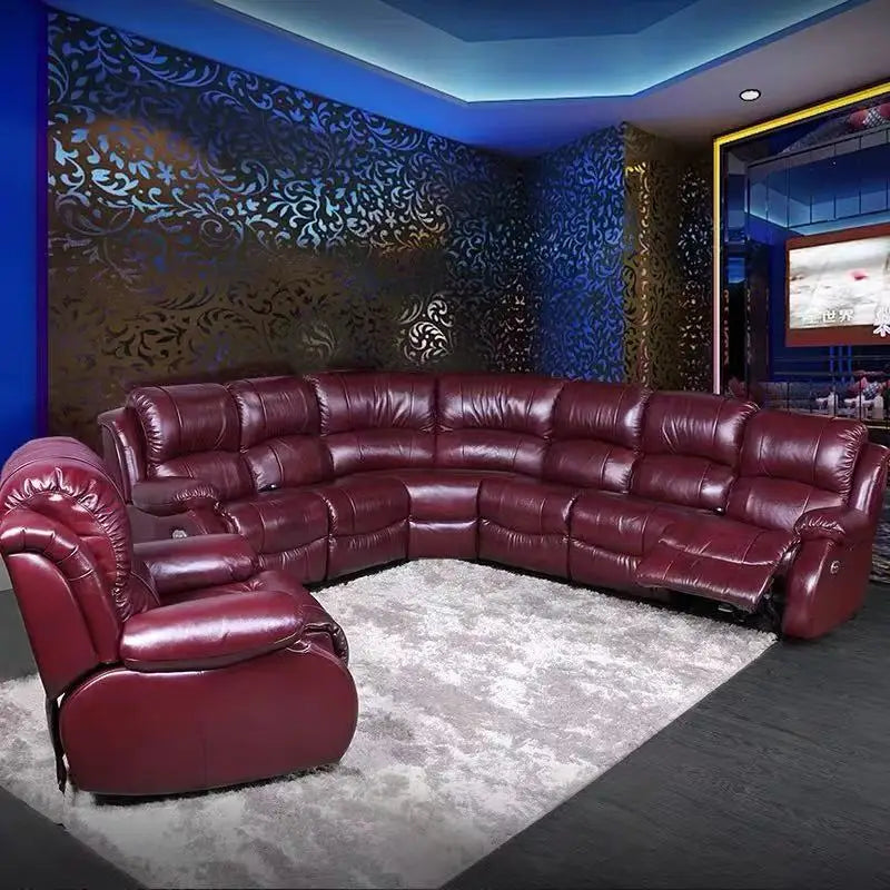 Living Room Sofa Set Recliner Leather U Shaped Sectional Sofa, Electric Recliner Sofa Set