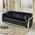 Luxurious 84 Velvet Black Sofa with Gold Legs, 3-Seat Curved Loveseat for Living Room, Includes 2 Pillows