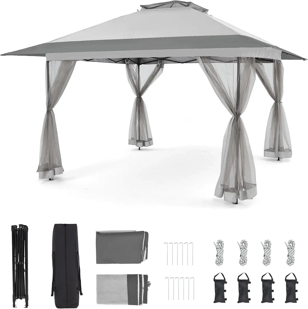 11x11 Pop Up Gazebo with Mosquito Netting – Easy 1-Person Setup, Water-Resistant Backyard Canopy for Family Patio & Garden Use,K